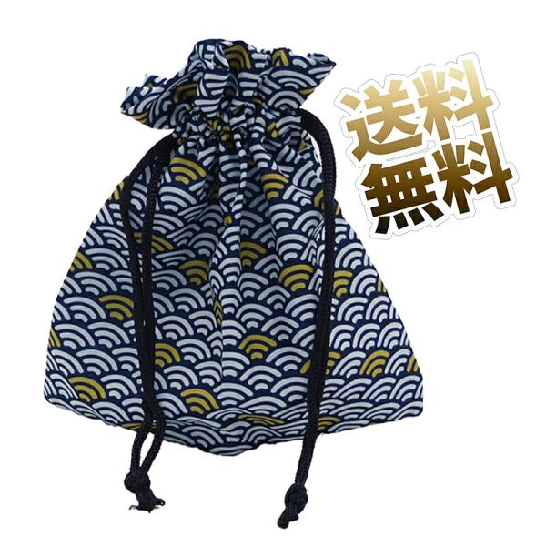 正方形巾着袋（和柄）波 青