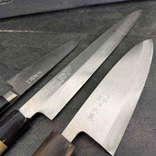 武蔵野木屋 柳刃包丁 研ぎ済み 銘有 包丁 3本セット 【中古】武蔵野 木屋 出刃包丁 柳刃包丁 ペティ
