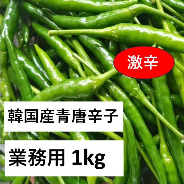 韓国産青唐辛子は韓国料理には欠かせない唐辛子です。刻んでいろんな料理にお使いください。内容量：1kg　保存方法：冷蔵(10℃以下）※ヘタを取り冷凍すると長期保存可能です。賞味期限：14日原材料：青唐辛子お召上がり方：青唐辛子のヘタを取り水洗...