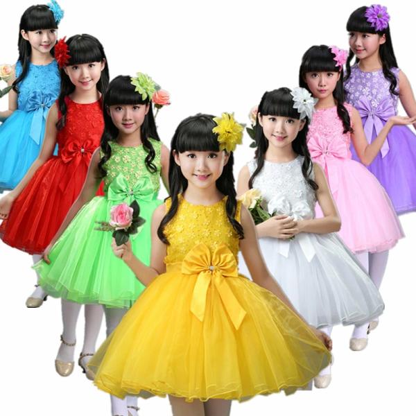 ワンピース 子供ダンス衣装 フリル チュチュドレス 花 フラワー リボン 舞台ステージ衣装 女の子 キッズ ジュニア 発表会 学園祭 合唱 ダンス衣装 ウェア ノース