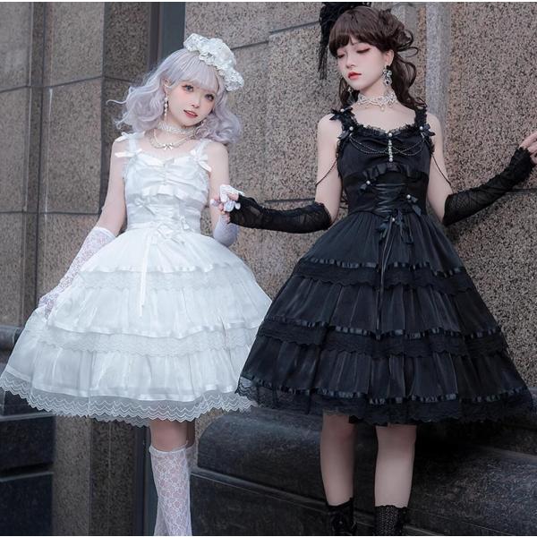 ジャンパースカート キャミワンピ 黒 フリル 十字架 ゴスロリドレス ワンピース