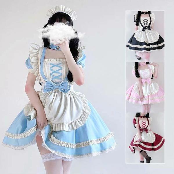 ロリータドレスお嬢様 めめしい かわいい メイド衣装 可愛いドレス 仮装　ピンク 楽天市場】ハロウィン ロリータ メイド コスプレ 衣装 メイド服 青 黒