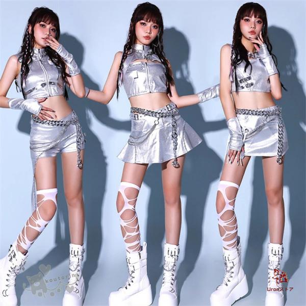 シルバー ベリーダンス セットアップ ダンス衣装 セットアップ 大人 レディース シルバートップス スカート