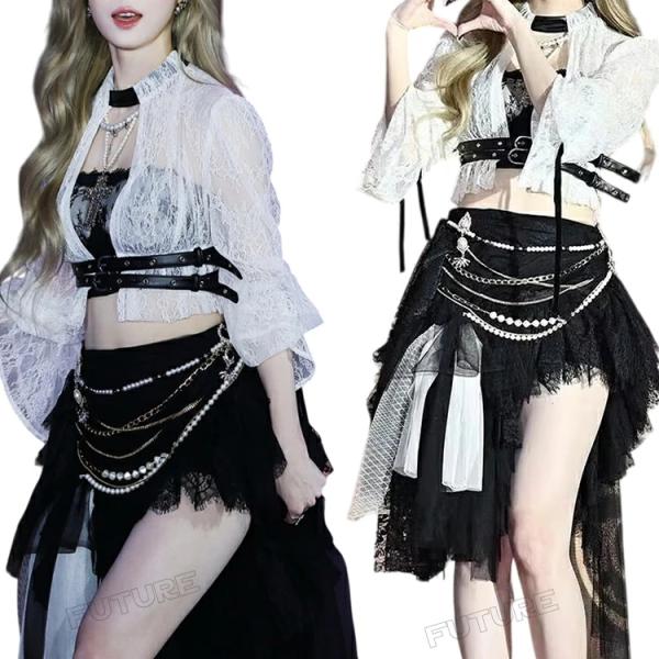 k-pop 衣装 大人 レース ジャズダンス 黒 kpop レディース へそ出し