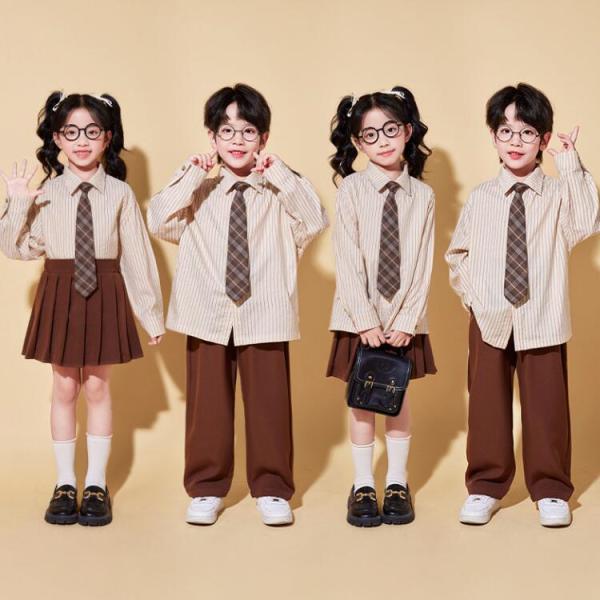 キッズ ダンス 衣装 卒業式 セットアップ 長袖 カーキ ブラウン 無地 学生 制服 ダンス衣装 ヒップホップ 女の子 男の子 JK 中小生 幼稚園 韓国 上下 シャツ ス