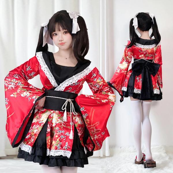 変更あり花魁スタイル コスプレ衣装 赤色