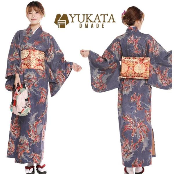 美品 古今 浴衣 レディース 水色系 花柄 夏祭り 花火大会 着用1