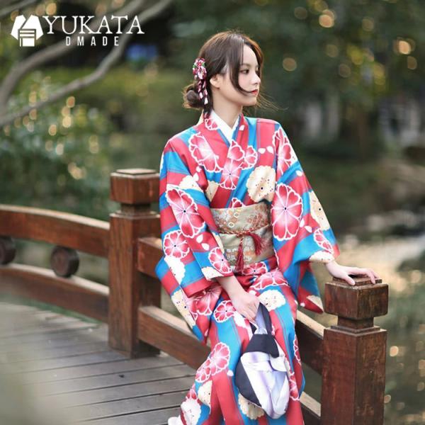 浴衣 レディース ピンク 桜 花柄 8点セット フリーサイズ 婦人