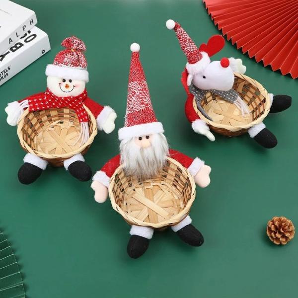 キャンディーバスケット かご お菓子 果物 クリスマス置物 クリスマス飾り 手織りバスケット クリスマス収納バスケット デスクトップオーナメント かわ