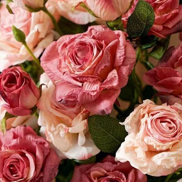 フェイクフラワー 造花 【3本セット！627円/本！】花束 インテリア造花 カスミソウ バラ 枯れない フラワー ブーケ 撮影 道具 盆飾り コンパクト お供