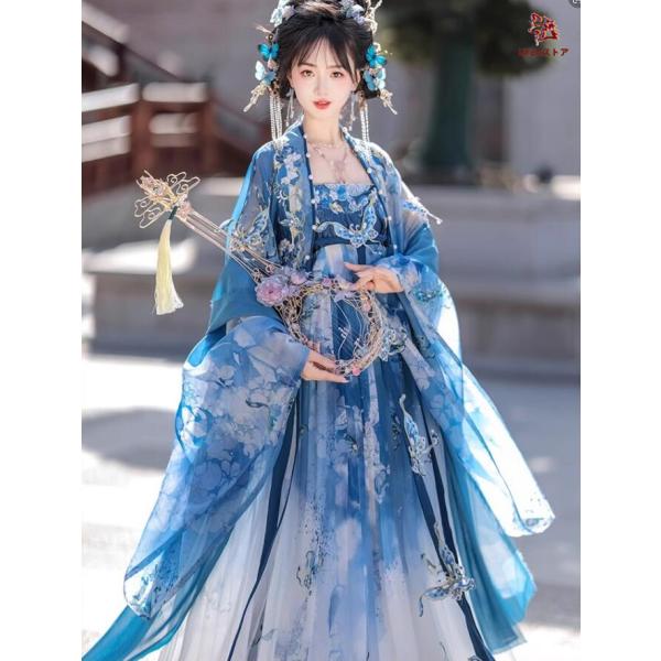 華やかな漢服　お姫系漢服  お花 蝶々 モチーフ ふんわり 華やか 中国古代 宮廷 お姫様 皇后 貴妃 チャイナ服 中華コスプレ衣裳  中華衣装 唐朝 中華ドラマ 時代