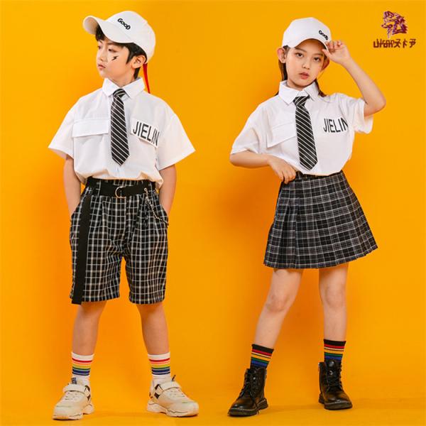 キッズダンス衣装 セットアップ チェック柄 上下セット パンツ