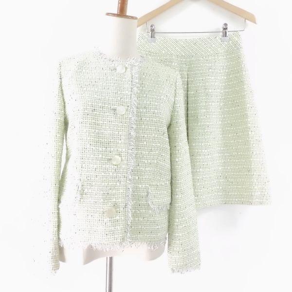 ホメオスタイル スーツ グリーン 38 ナイロン 他 ノーカラー ツイード  