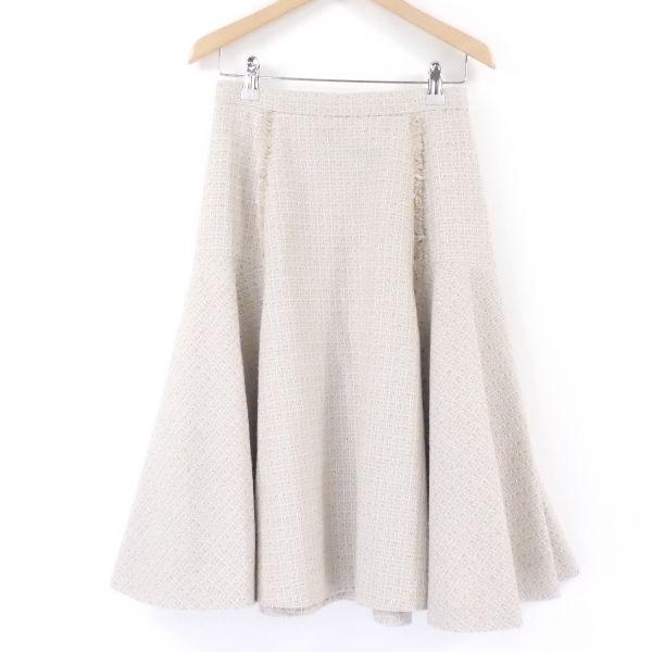 美品 FOXEY フォクシー 39634 スカート ベージュ 38 膝丈 ツイード 
