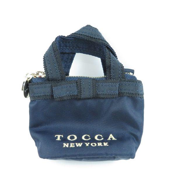 美品 TOCCA トッカ ミニチャームポーチ ネイビー バッグ リボン