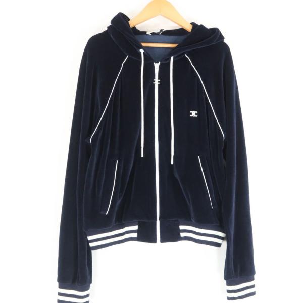 CELINE - 美品 CELINE セリーヌ 2Y99A748Q パーカー 1点 M コットン ナイロン ベロア ジャージ トリオンフ フード レディース AM6620A71 CELINE 美品 セリーヌ 2Y99A748Q パーカー 1点 M コットン