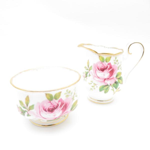 美品   ロイヤルアルバート アメリカンビューティー オープンシュガー＆クリーマー 2点 セット 砂糖 ミルク 金彩 薔薇 レア 希少 SU11481L1 Royal Albert 美品 ロイヤルアルバート アメリカンビューティー