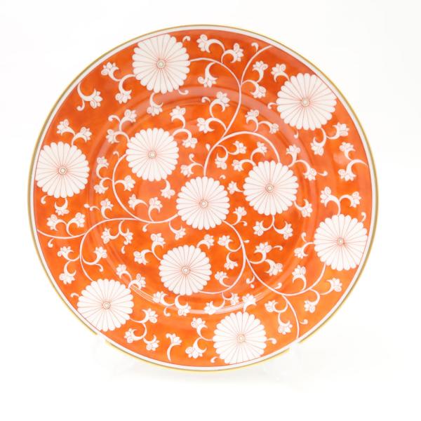 Herend ヘレンド 赤地菊 プレート 皿 直径 約18cm