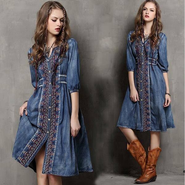 ワンピース ボヘミアン 刺繍 デニムワンピース  ワンピース 結婚式 ドレス 結婚式 パーティードレス ドレス 二次会 パーティ 入園式 卒業式 入学式 発表会 セレブ OL レディース レデイス キレセク urubei_op-kn-0025