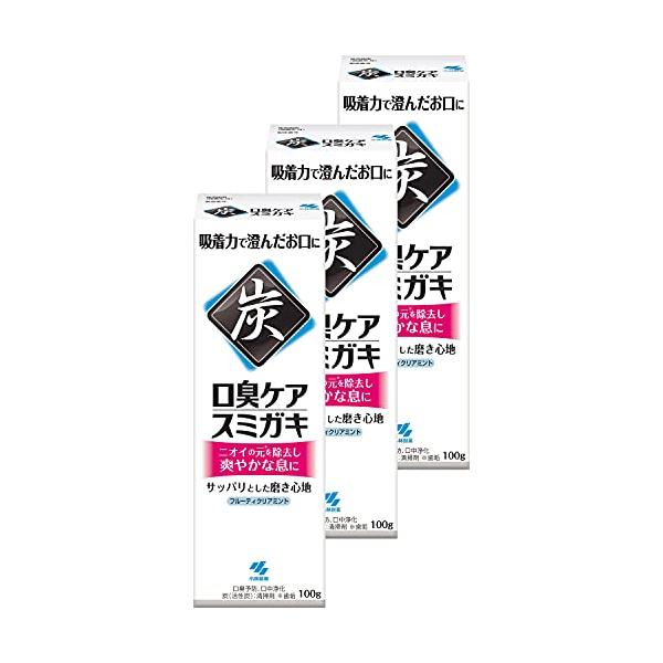 スミガキ 【まとめ買い】 炭配合(清掃剤) 口臭予防 歯みがき フルーティクリアミントの香り 100ｇ×3個