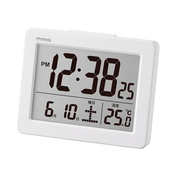 MAG(マグ) 目覚まし時計 置き時計 小型 小さい デジタル 温度計 カレンダー 電子音 アラーム スヌーズ ライト ホワイト ブリム T-779A WH-Z ノア精密