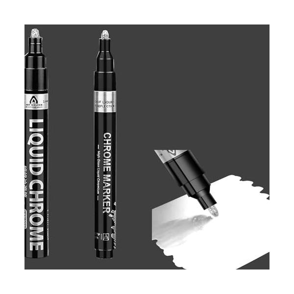 LUYING 銀メッキ 補修ペン シルバードマーカーペン 2個セット (シルバー 1mm+2mm)DIY用品 塗るだけでメッキ 高光沢液体クロムペイントマーカー 長持