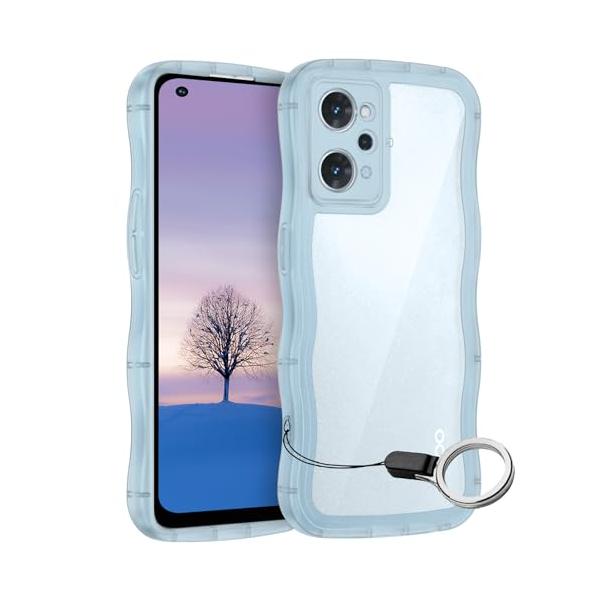 OPPO Reno9 A /Reno7 A ケース ブルー ウェーブ TPU波状のバンパー 半透明 スマホケース かわいい うねうね オッポ Reno9 A/7 A ウェーブ デザイン