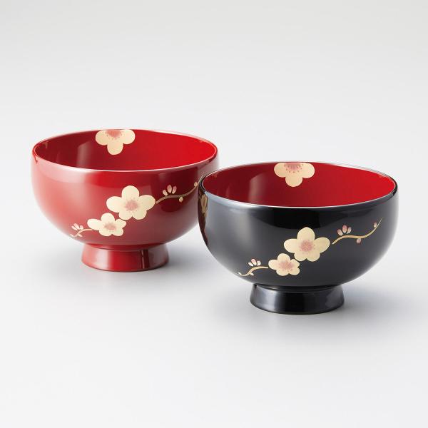 結婚祝い お椀 ペア 大きめ おしゃれ 漆 食洗機対応 夫婦椀 ギフト プレゼント 日本製 国産 セット かわいい 漆器 越前塗 鯖江 梅まり型汁碗