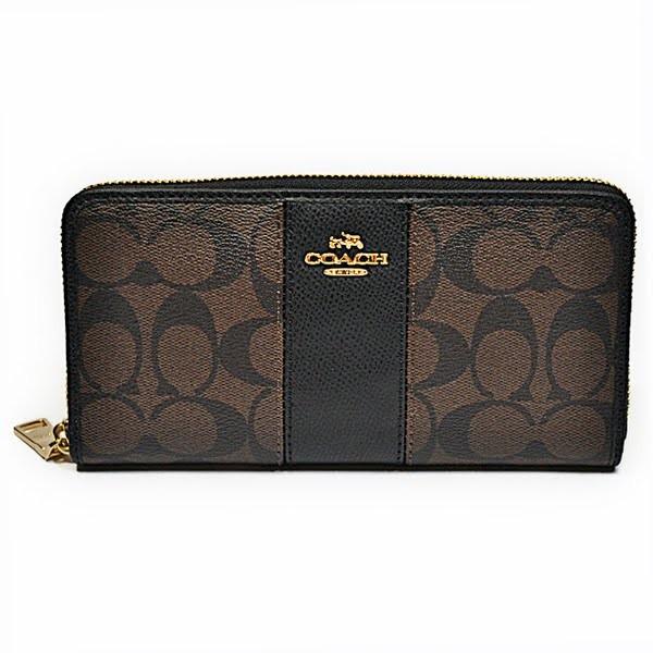 【並行輸入品】 コーチ COACH 財布 長財布 F52859 IMAA8 シグネチャー ストライプ PVC レザー アコーディオン ジップアラウンド ブラウン/ブラック