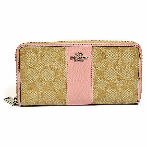【並行輸入品】 コーチ COACH 財布 長財布 F52859 SVAKI シグネチャー ストライプ PVC レザー アコーディオン ジップアラウンド ライトカーキ/ペタル