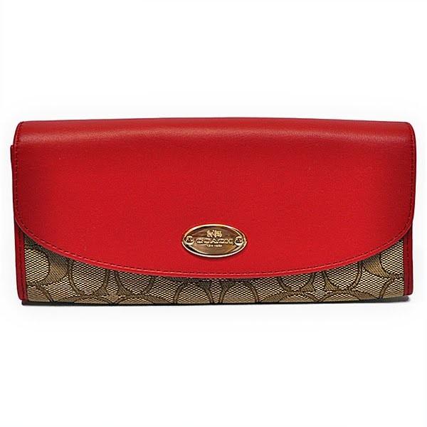 【並行輸入品】 コーチ COACH 財布 長財布 F53538 IME7P アウトライン シグネチャー スリム エンベロープ カーキ/クラシックレッド