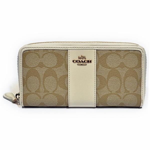 【並行輸入品】 訳あり コーチ COACH 財布 長財布 F54630 IMDQC シグネチャー ストライプ PVC レザー アコーディオン ジップアラウンド ライトカーキ/チョーク