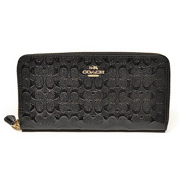 【並行輸入品】 コーチ COACH 財布 長財布 F54805 IMBLK デボスド シグネチャー パテント レザー アコーディオン ジップアラウンド ブラック
