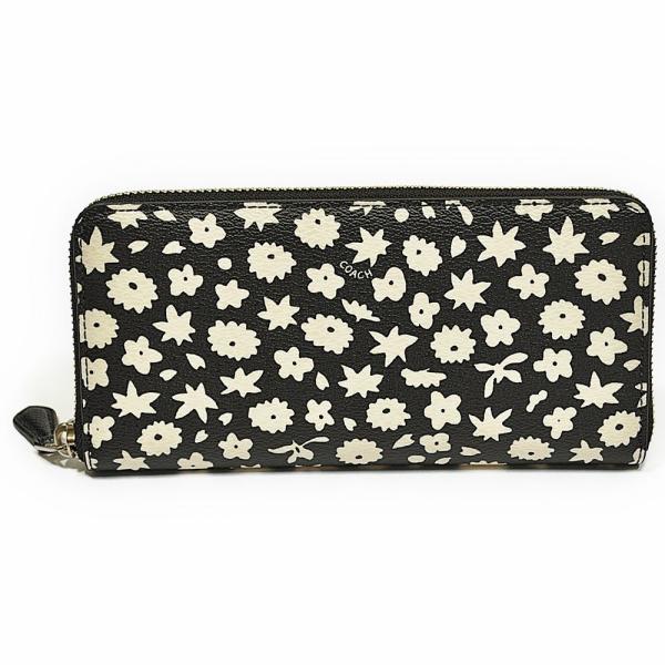 【並行輸入品】 訳あり コーチ COACH 財布 長財布 F57818 SV/M2 グラフィック フローラル プリント スリム アコーディオン ジップアラウンド ブラックマルチ