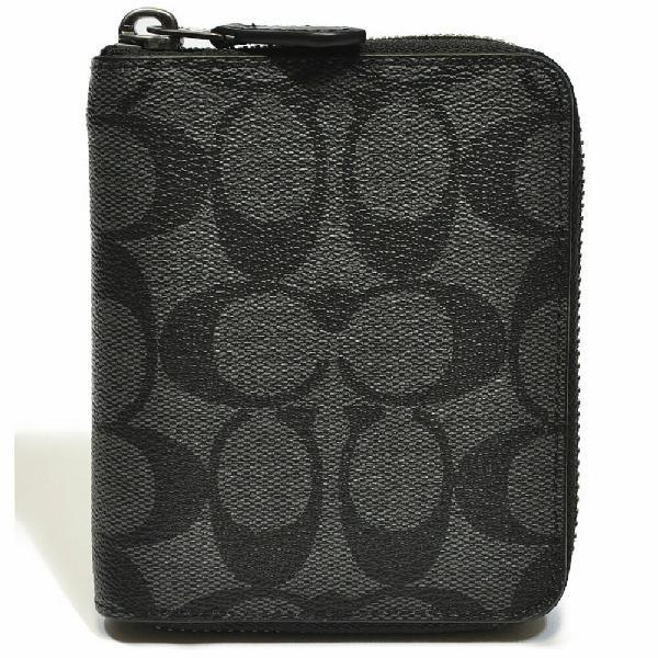 【並行輸入品】 コーチ COACH ファスナー折財布 メンズ F91290 QBO4G PVC シグネチャー ミディアム ジップ アラウンド ウォレット チャコール