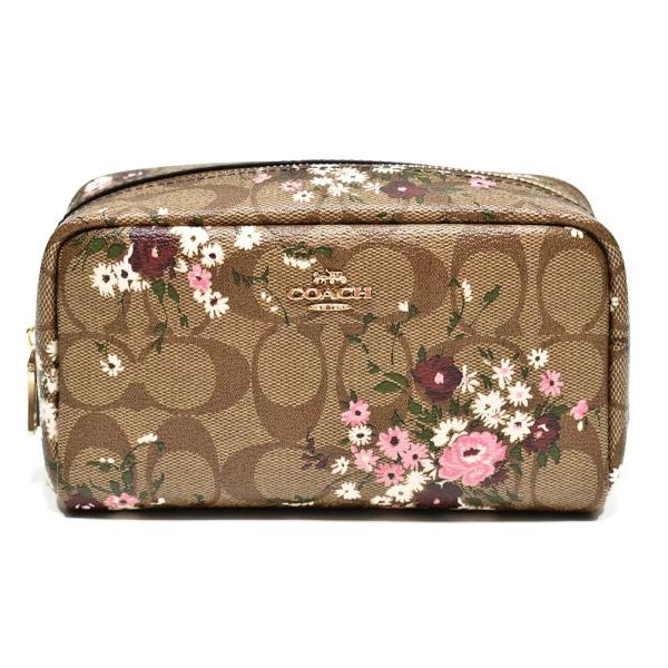 【並行輸入品】 コーチ COACH バッグ 化粧 ポーチ C3720 IME7V PVC シグネチャー フラワー プリント 花柄 スモール コスメティック ケース カーキマルチ
