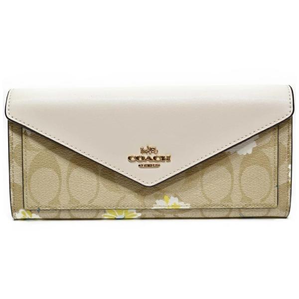 【並行輸入品】 コーチ COACH 財布 長財布 C3721 IMOTV デイジー 花柄 プリント PVC シグネチャー スリム エンベロープ ライトカーキ/チョークマルチ