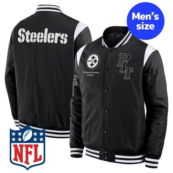 NFL Pittsburgh Steelers スタジャン Mサイズ Steelers Men's M&N Heavyweight Satin Button Up Jacket Black - The