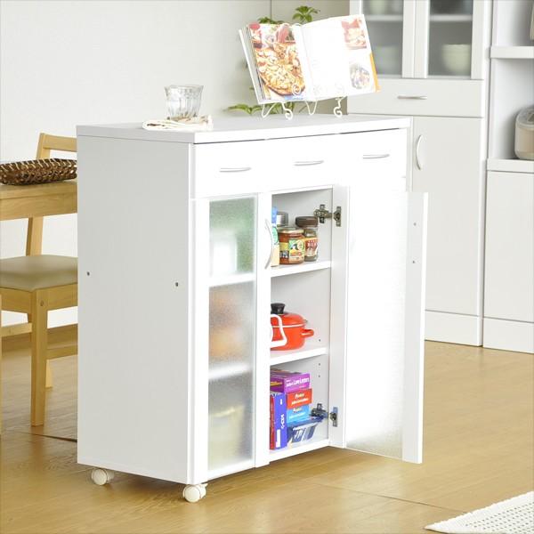 キッチンカウンター 小さい 低い キャスター付き白 ホワイト 食器棚 