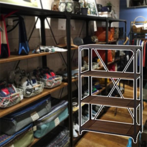 東谷 什器 スチールラック 棚板 木製 ラック 収納棚 4段 レトロ 東谷 什器 スチールラック 棚板 木製 ラック 収納棚 4段 レトロ