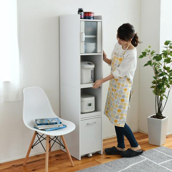 キッチンラック スリム 細型 薄型 細い 薄い 食器棚 可動棚 スライド棚 スライドレール コンセント キャスター 棚 ラック 収納 おしゃれ