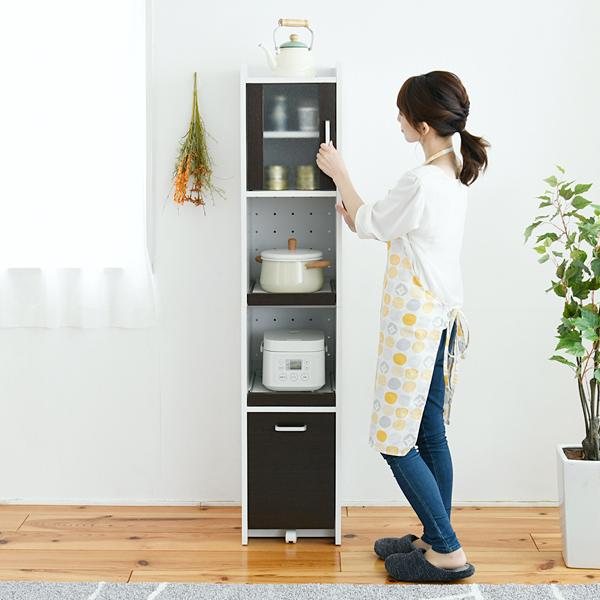 キッチンラック スリム 細型 薄型 細い 薄い 食器棚 可動棚 スライド棚 スライドレール コンセント キャスター 棚 ラック 収納 おしゃれ