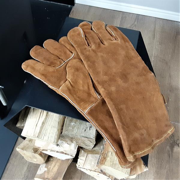 グローブ 手袋 薪ストーブ用 暖炉用 牛皮 レザー 本革 耐熱 茶色