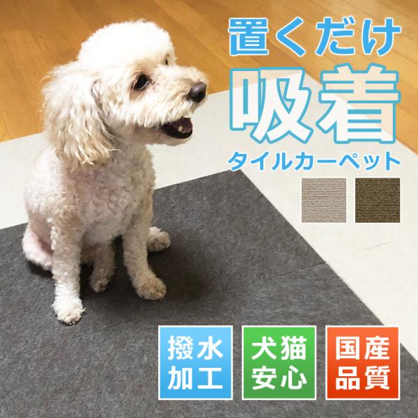 タイルカーペット 犬 猫 ネコ 撥水 水 はじく 吸着 置くだけ すべり止め 滑り止め フローリング■特長・裏ピタ加工で、両面テープやのり付け不要・下地（床）を傷めないのでマンションや賃貸も安心・リビングや廊下、トイレ、キッチンなど様々な場...