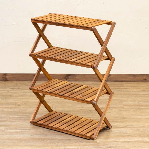 サカベ 木製棚 4段 ラック 木製 棚 収納 折り畳み ワイド 木目