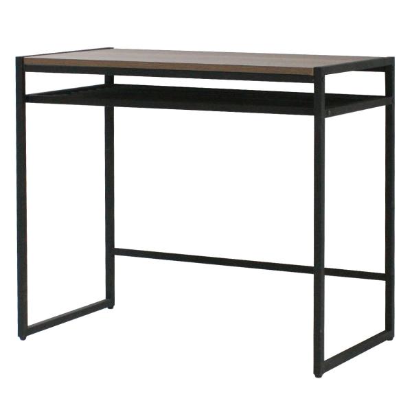 デスク ウォールナット調 机 シンプル スチール フレーム 黒 ブラック