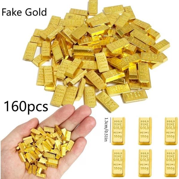 160点セット 超リアルなミニ金の延べ棒 模造インゴットモデルセット DIY装飾アクセサリー ハロウィン 感謝祭 クリスマスデコレーション用 高固形材