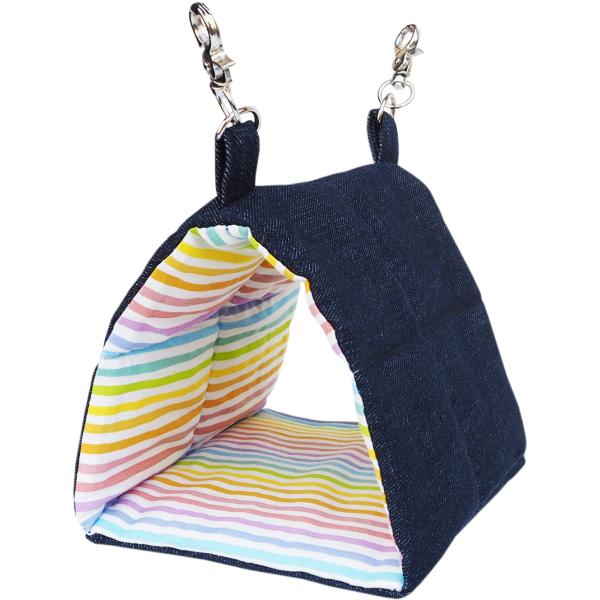 丈夫なデニム生地で作った小鳥用のさんかくトンネルです。内側はふんわりコットン生地で小鳥もリラックス。お手入れしやすい素材です。【サイズ】幅約１４ｃｍ　奥行約１６ｃｍ　高さ約１４ｃｍ　取り付け部分約７ｃｍ　【素材】コットン　取り付け部分ナスカ...