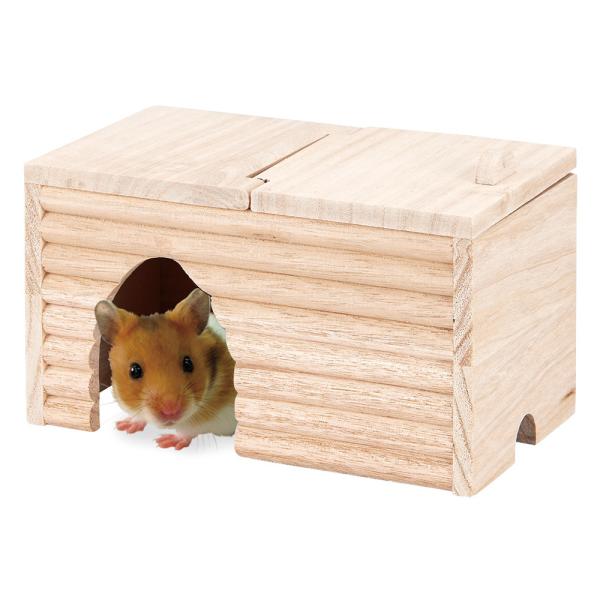 中の様子がのぞける開閉可能な屋根付きハウスです。ゴールデンハムスターのサイズに適した、金属不使用の安心設計。ヒーターコード穴付きで冬でも安心です。※画像は、イメージです。【サイズ】約180x110x110mm【材質】天然木【原産国】中国【販...