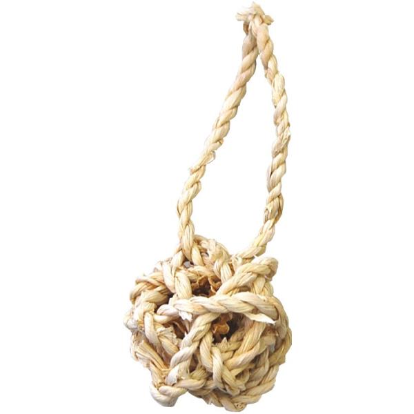 ロープ付きの１００％天然おもちゃです。ボールはトウモロコシの皮、中身は乾燥青パパイヤの実で出来ています。【サイズ】１９０ｍｍ【販売元】川井　栃木県那須郡